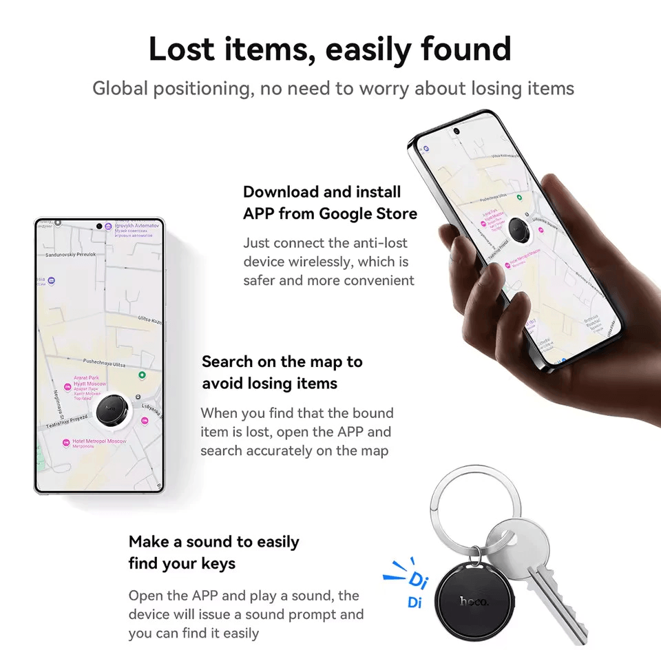 อุปกรณ์ติดตามจีพีเอส HOCO E96A ANDROID GPS TAG สำหรับแอนดรอยด์ รองรับ GOOGLE FIND MY DEVICE สีม่วง